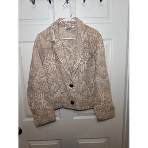 Chico's Design Size 0 Small Tan Blazer Geometric Business Casual 100% Cotton